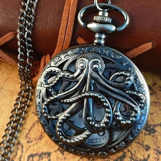 Steampunk pocket watch featuring detailed octopus motif