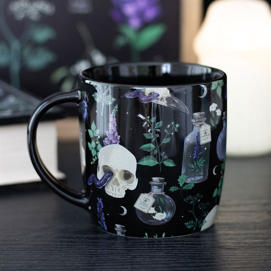 Venom and Vines gothic mug with skull and floral print