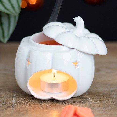White ceramic pumpkin oil burner with removable lid